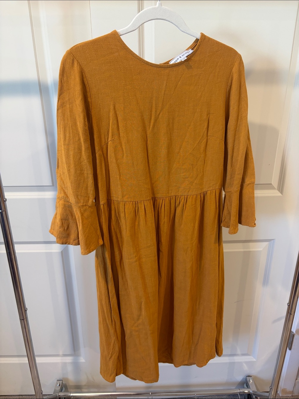 Women's Mustard Midi Dress with Bell Sleeves